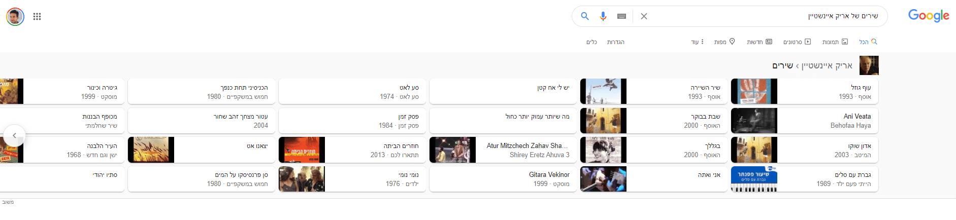 גרף הידע - שירים של אריק איינשטיין