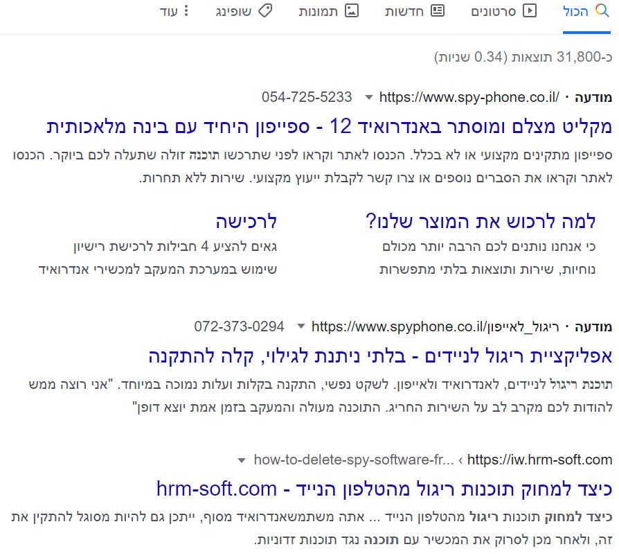 דף תוצאת בגוגל 