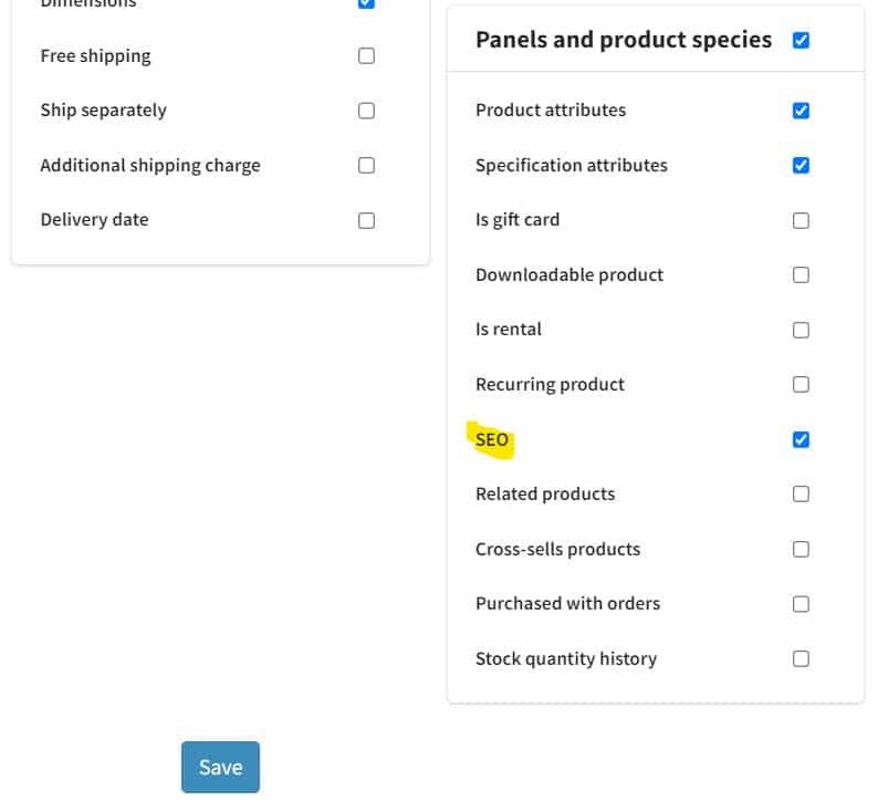 הגדרות קידום NopCommerce